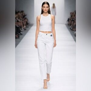 Versace White Jeans with Gold Medusa Hardware